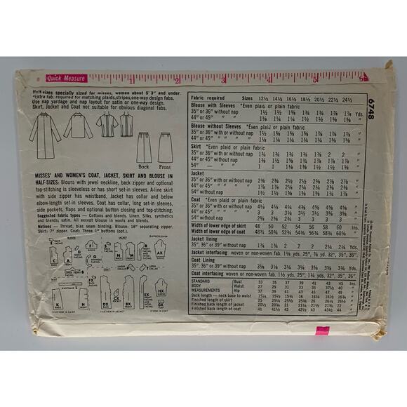 Vintage Sewing Pattern Simplicity 6748 Size 18.5 Women Jacket Only Incomplete - Picture 4 of 7